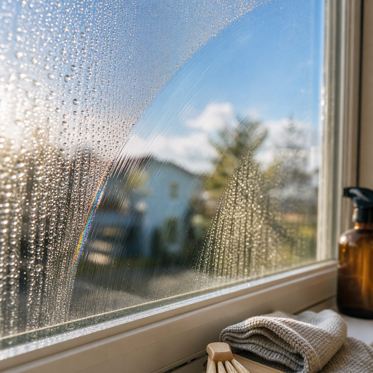 A freshly cleaned storefront window in Pittsburg, KS